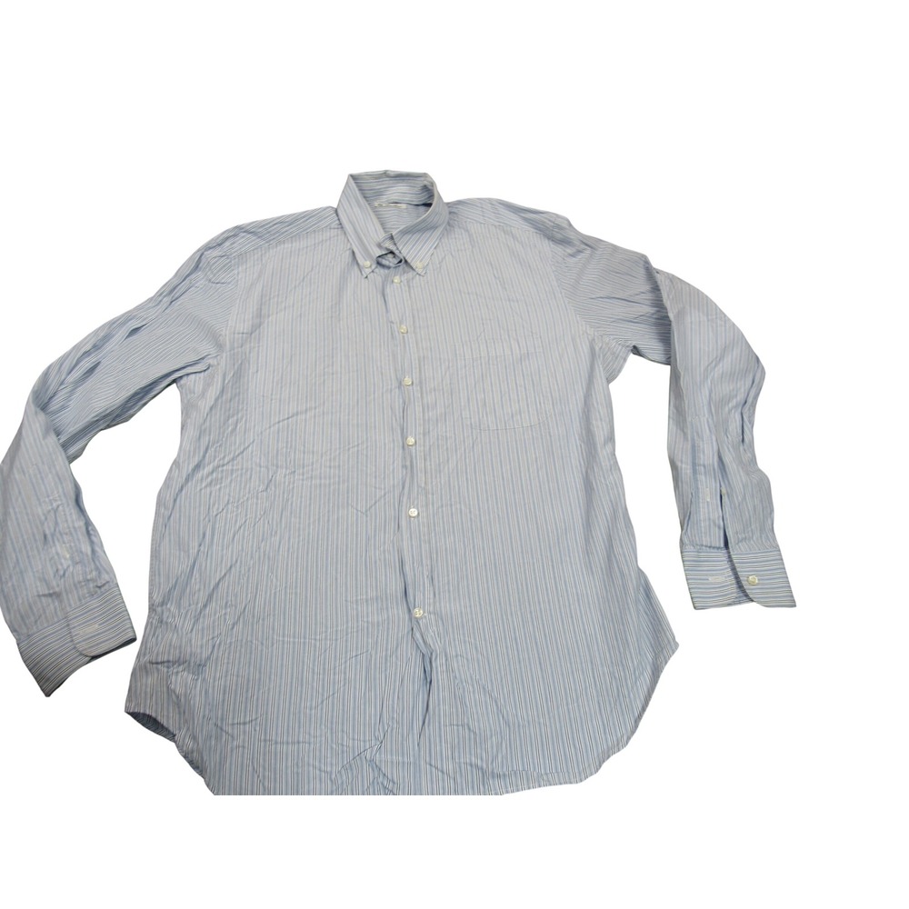 Loro Piana Mens Blue White Stripe Button Down Shirt Made in Italy Size 18 45